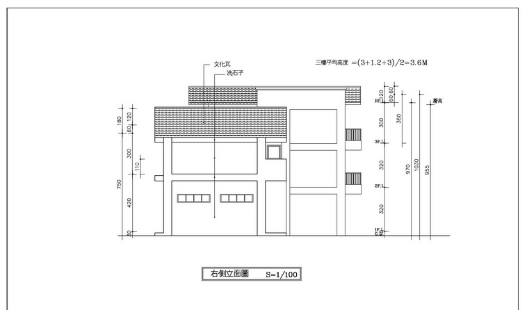 得安學園新建教室右側立面圖