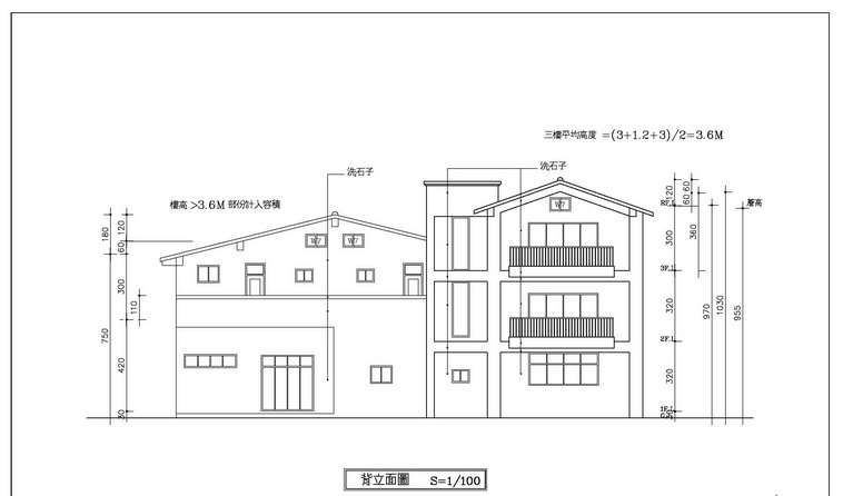 得安學園新建教室背立面圖